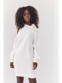 Basic dress with open shoulders ecru FI704 - Online store - Boutique